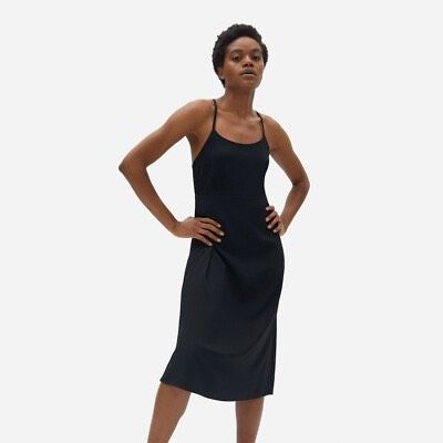 Everlane The Japanese Goweave Cross Back Skip Midi Black Sz 0 Dress